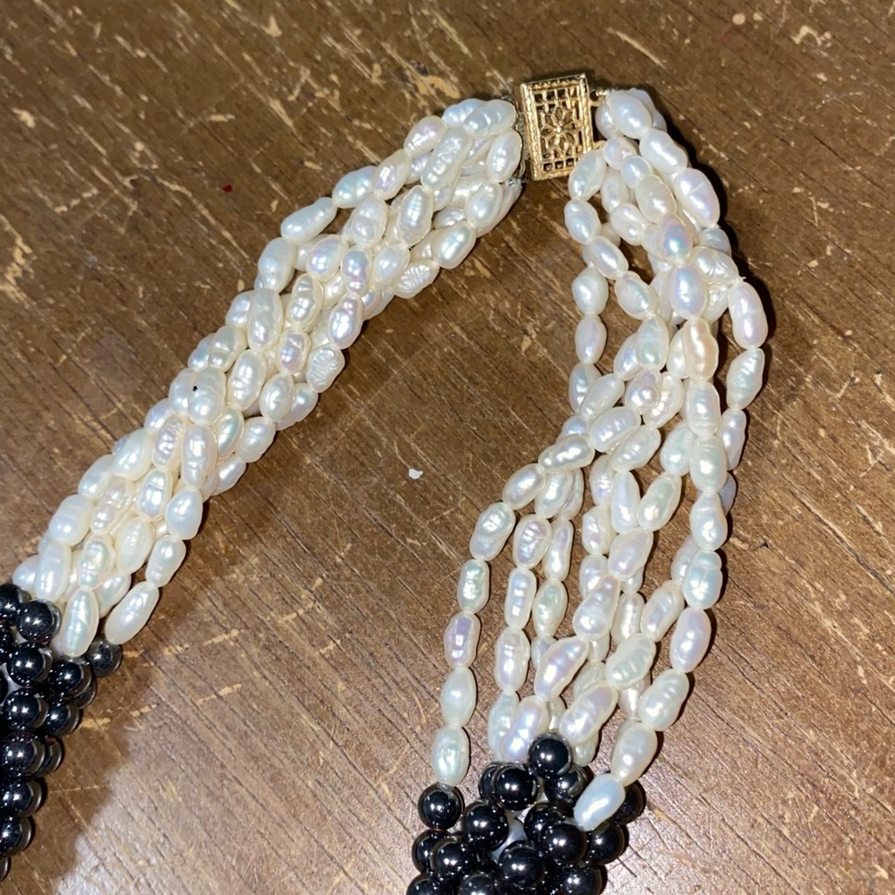 Vintage natural Pearl and black hematite necklace with original - Picture 3 of 9